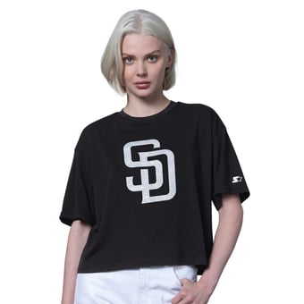 Women's Starter  Black San Diego Padres Holy Grail Boxy Cropped T-Shirt