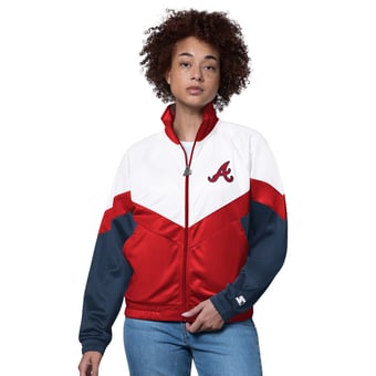 Women's Starter  White/Red Atlanta Braves Teamwork Raglan Full-Zip Track Jacket