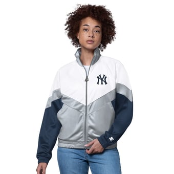 Women's Starter  White/Gray New York Yankees Teamwork Raglan Full-Zip Track Jacket