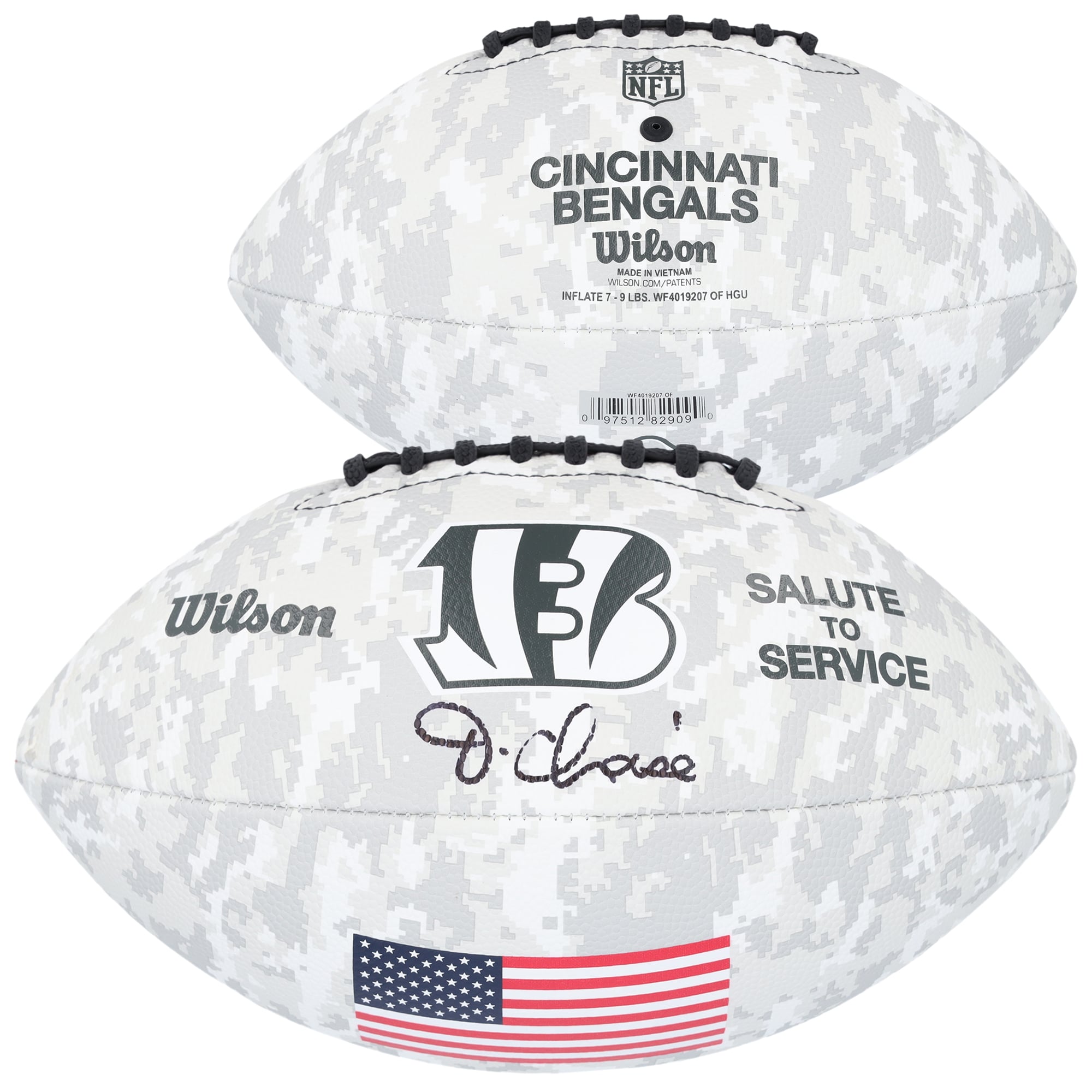 Ja’Marr Chase Cincinnati Bengals Autographed Wilson 2024 Salute To Service Football Ja’Marr Chase Cincinnati Bengals Autographed Wilson 2024 Salute To Service Football