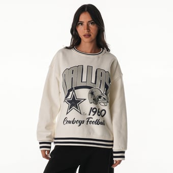 Women's The Wild Collective Cream Dallas Cowboys Oversized Vintage French Terry Sweatshirt
