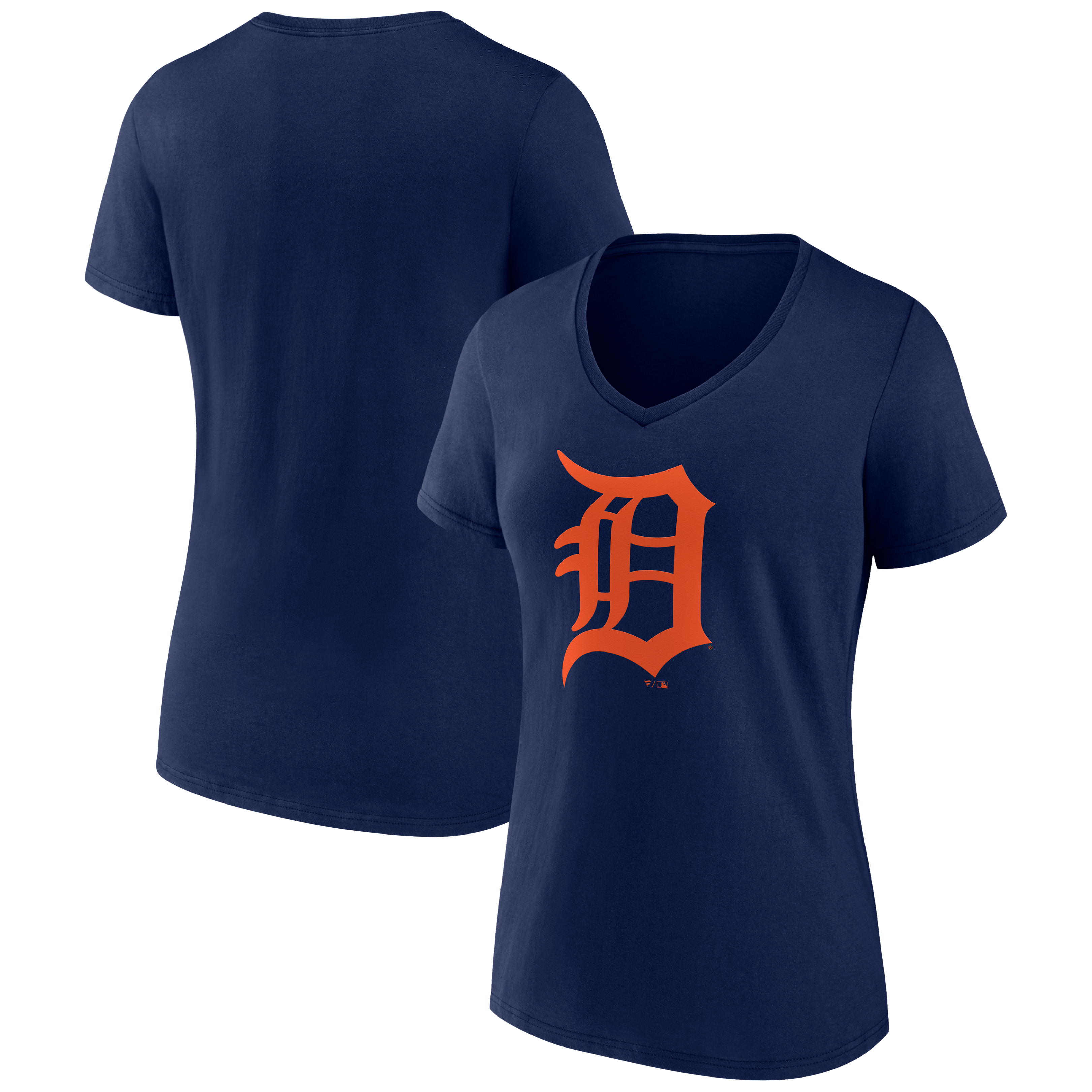 Women's Navy Detroit Tigers Logo V-Neck T-Shirt