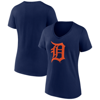 Women's Navy Detroit Tigers Logo V-Neck T-Shirt