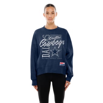 Women's New Era Navy Dallas Cowboys Oversized Throwback Mineral Wash Crew Neck Sweatshirt