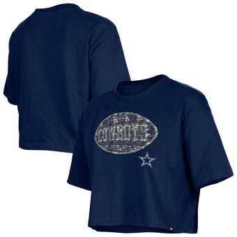 Girl's New Era Navy Dallas Cowboys Flip Sequin Boxy T-Shirt