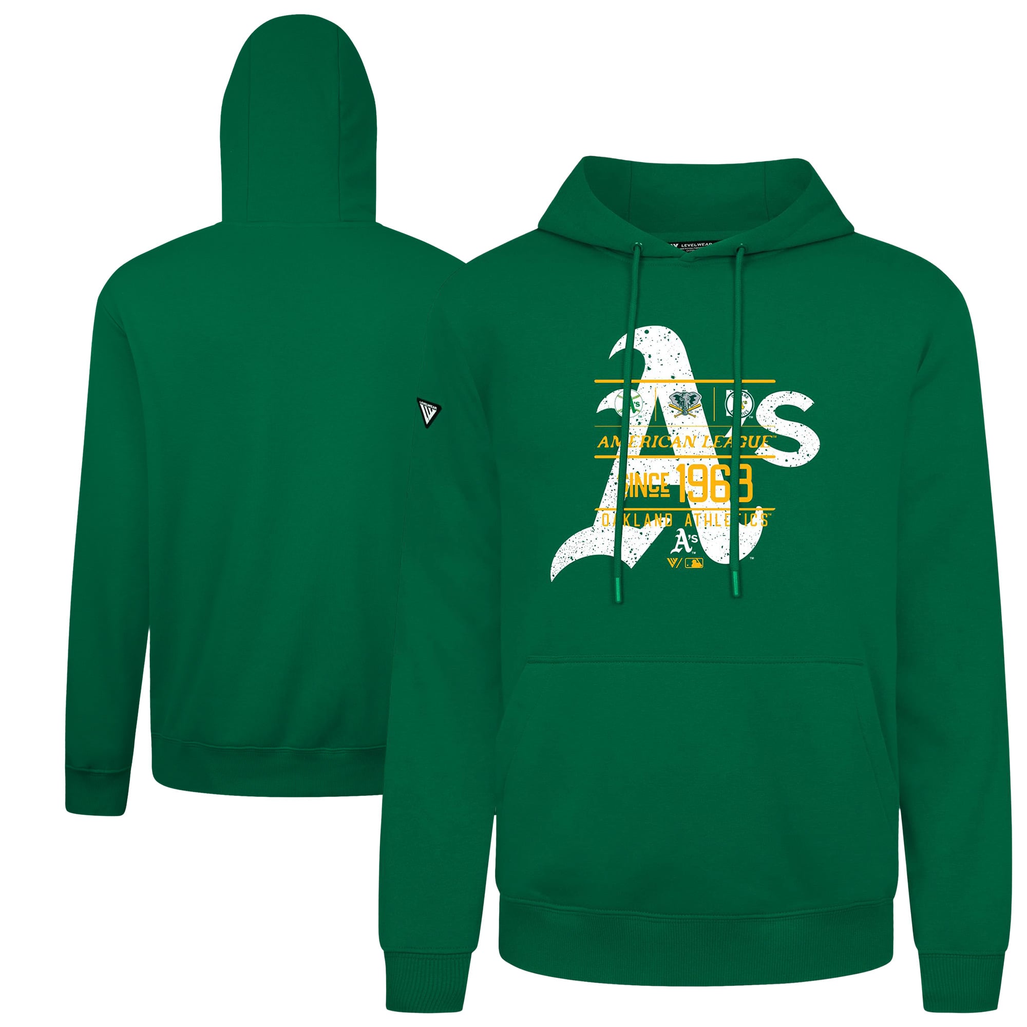 Men's Levelwear  Green Athletics Distressed Podium Acumen Pullover Hoodie