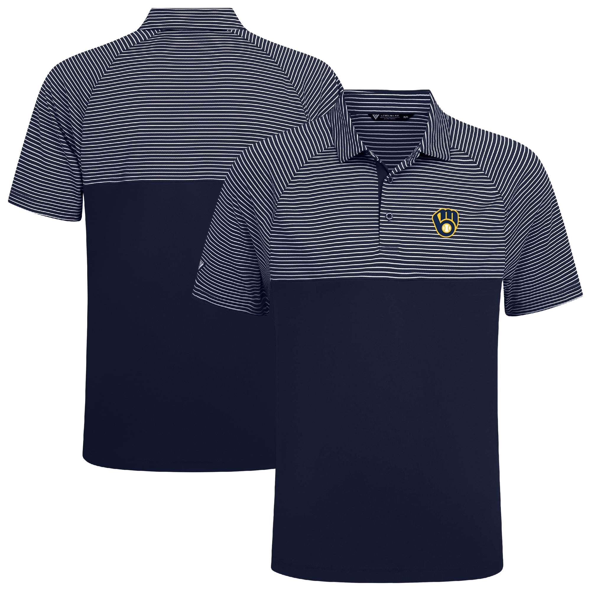 Men's Levelwear Navy Milwaukee Brewers Classic Stripes Insignia 2.0 Polo