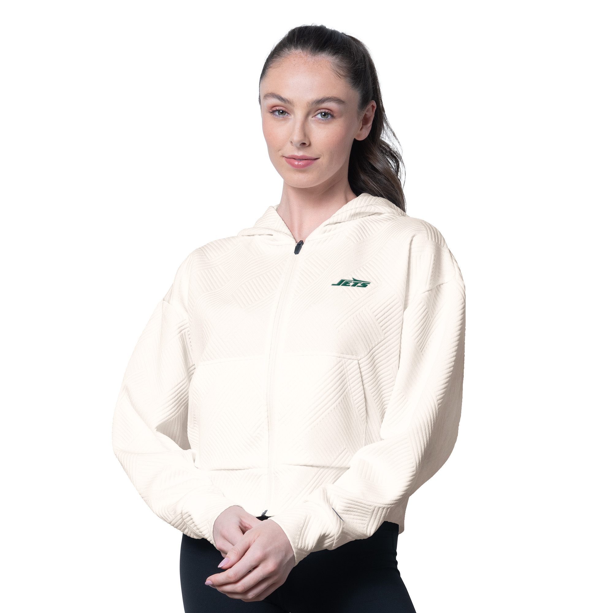 Women's MSX by Michael Strahan Cream New York Jets Eleanor Full-Zip Hoodie
