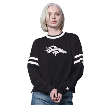 Women's Starter  Black Denver Broncos Rally Drop Shoulder Cropped Sweatshirt
