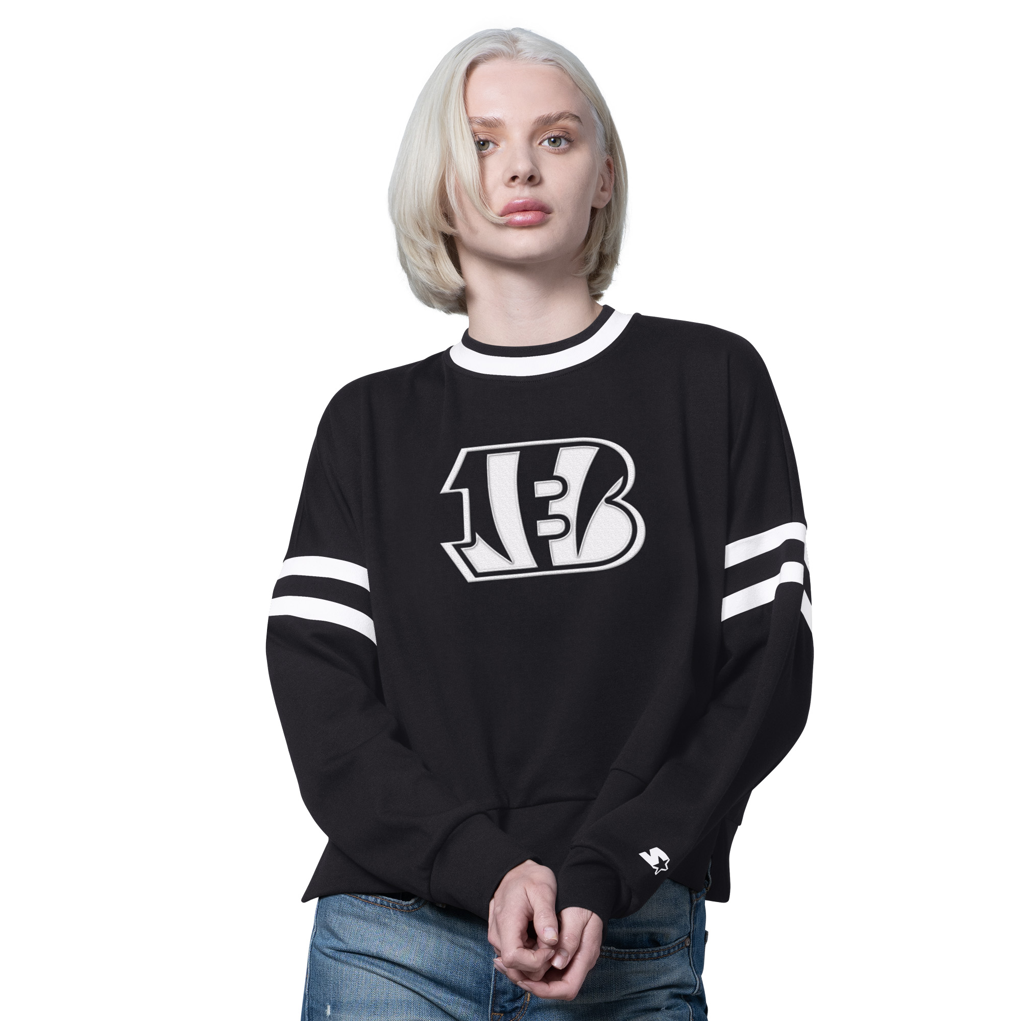 Women's Starter Black Cincinnati Bengals Rally Drop Shoulder Cropped Sweatshirt