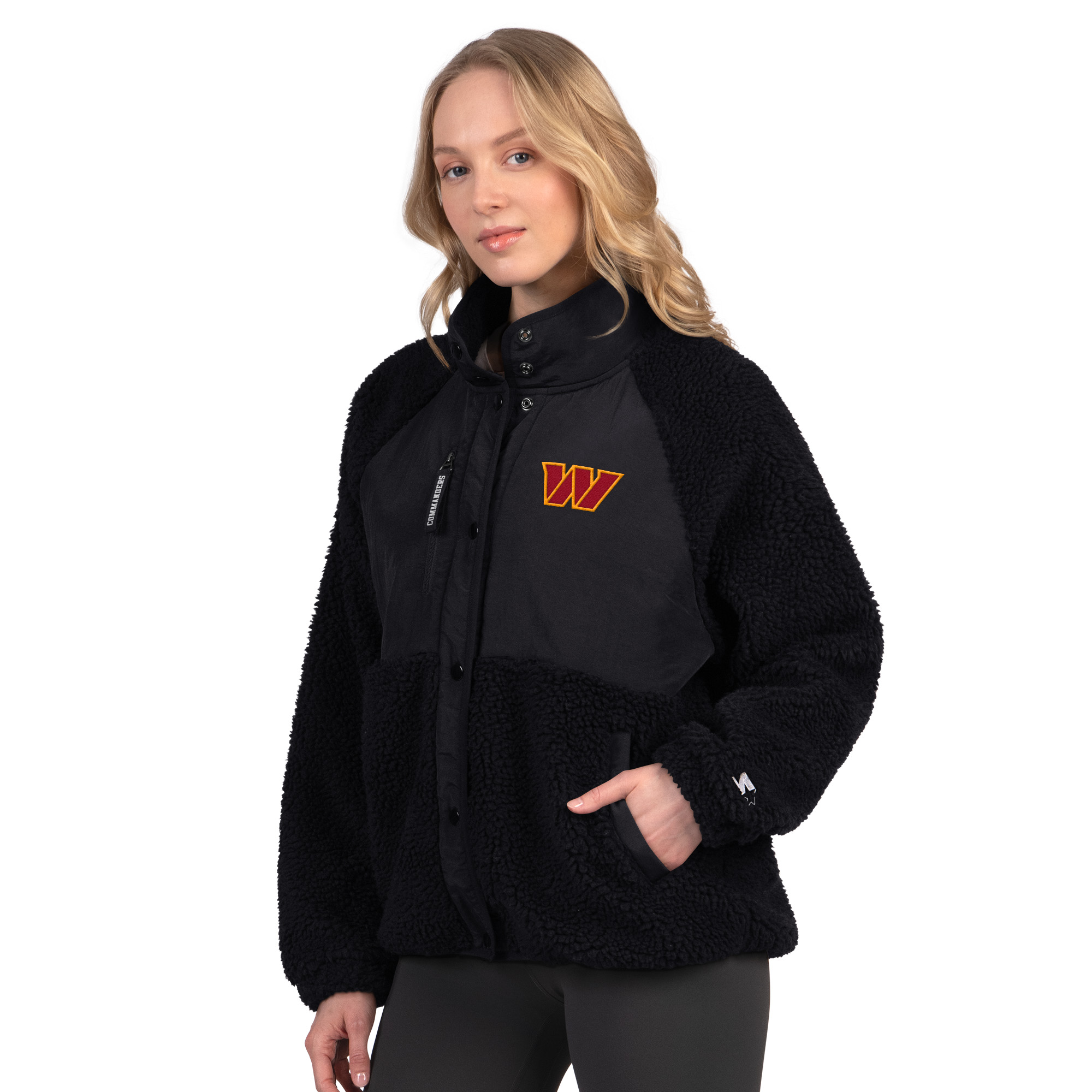 Women's Starter Black Washington Commanders On the Ball Sherpa Jacket