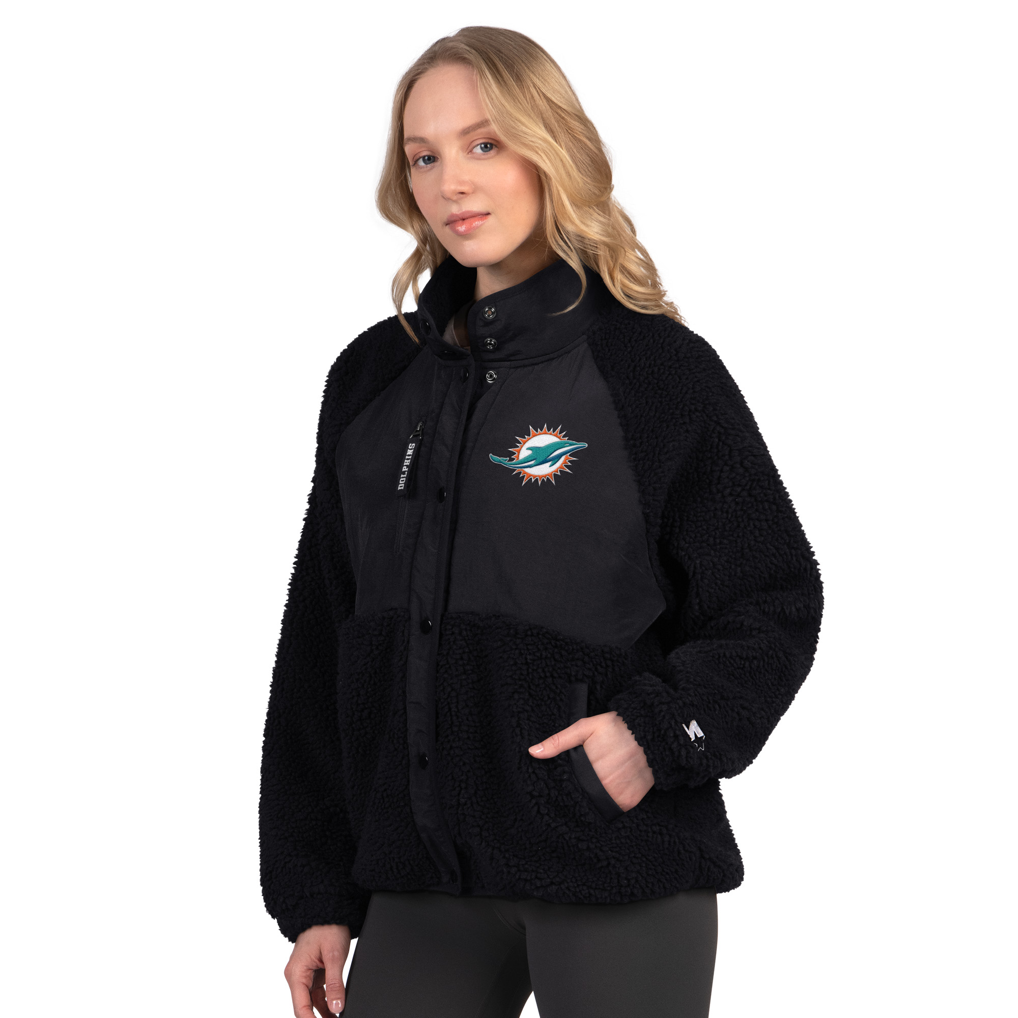 Women's Starter Black Miami Dolphins On the Ball Sherpa Jacket