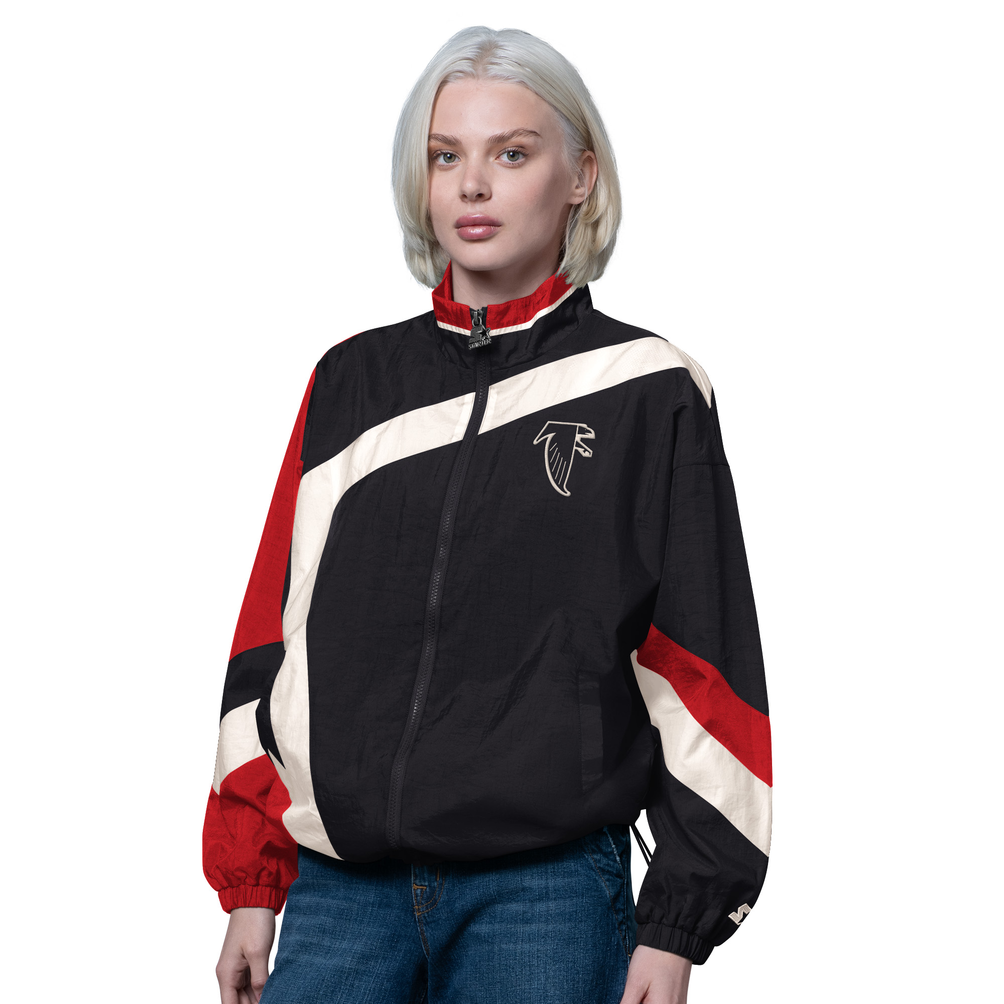 Women's Starter Black/Red Atlanta Falcons Vintage 1st Quarter Full-Zip Windbreaker