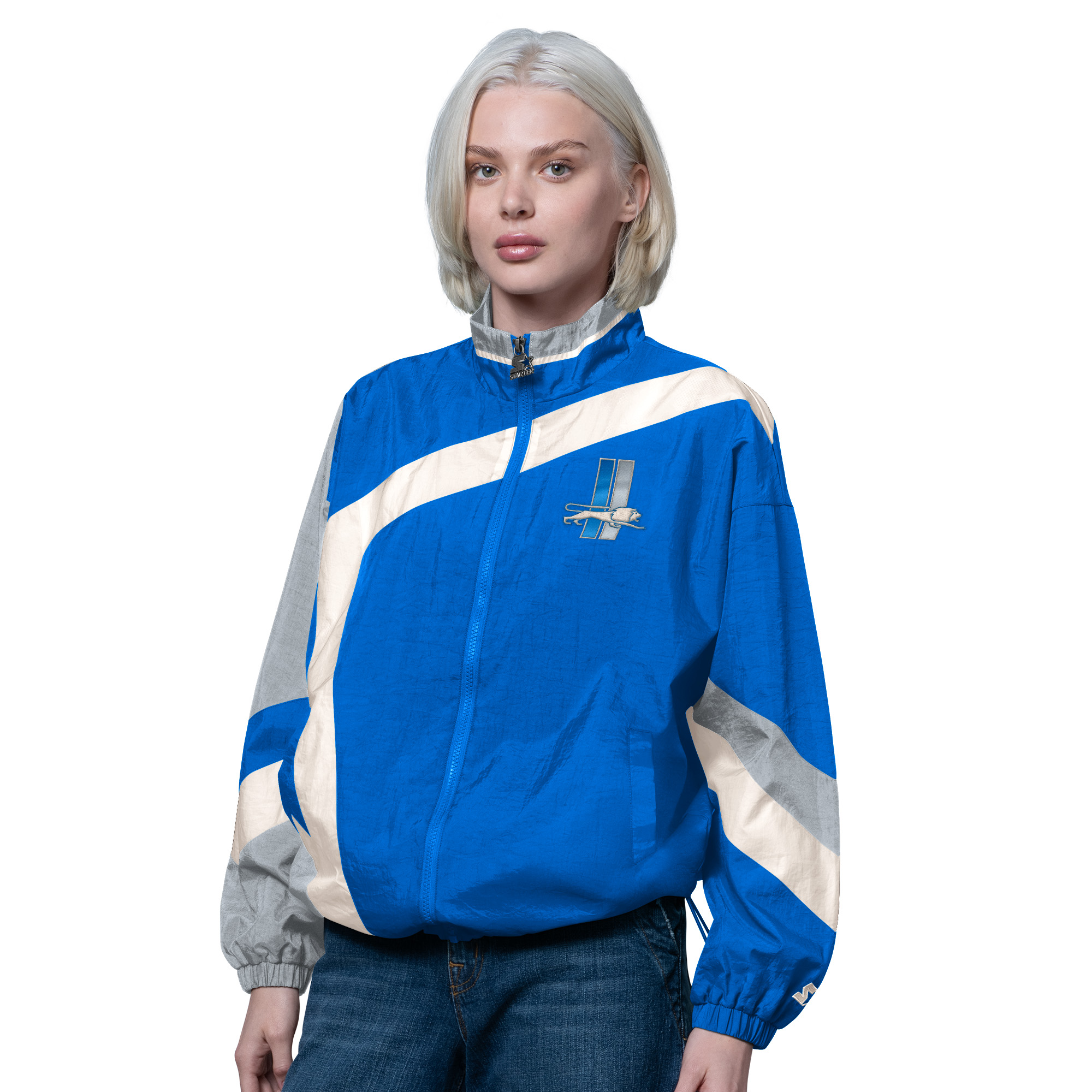 Women's Starter Blue/Silver Detroit Lions Vintage 1st Quarter Full-Zip Windbreaker
