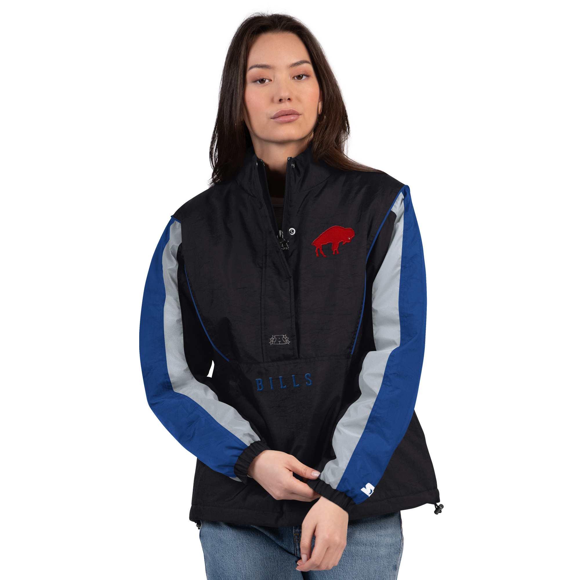 Women's Starter Black/Royal Buffalo Bills Thursday Night Gridiron Half-Zip Jacket