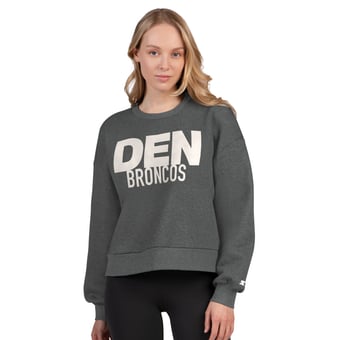 Women's Starter  Heather Gray Denver Broncos Show Up Cropped Fleece Pullover Sweatshirt