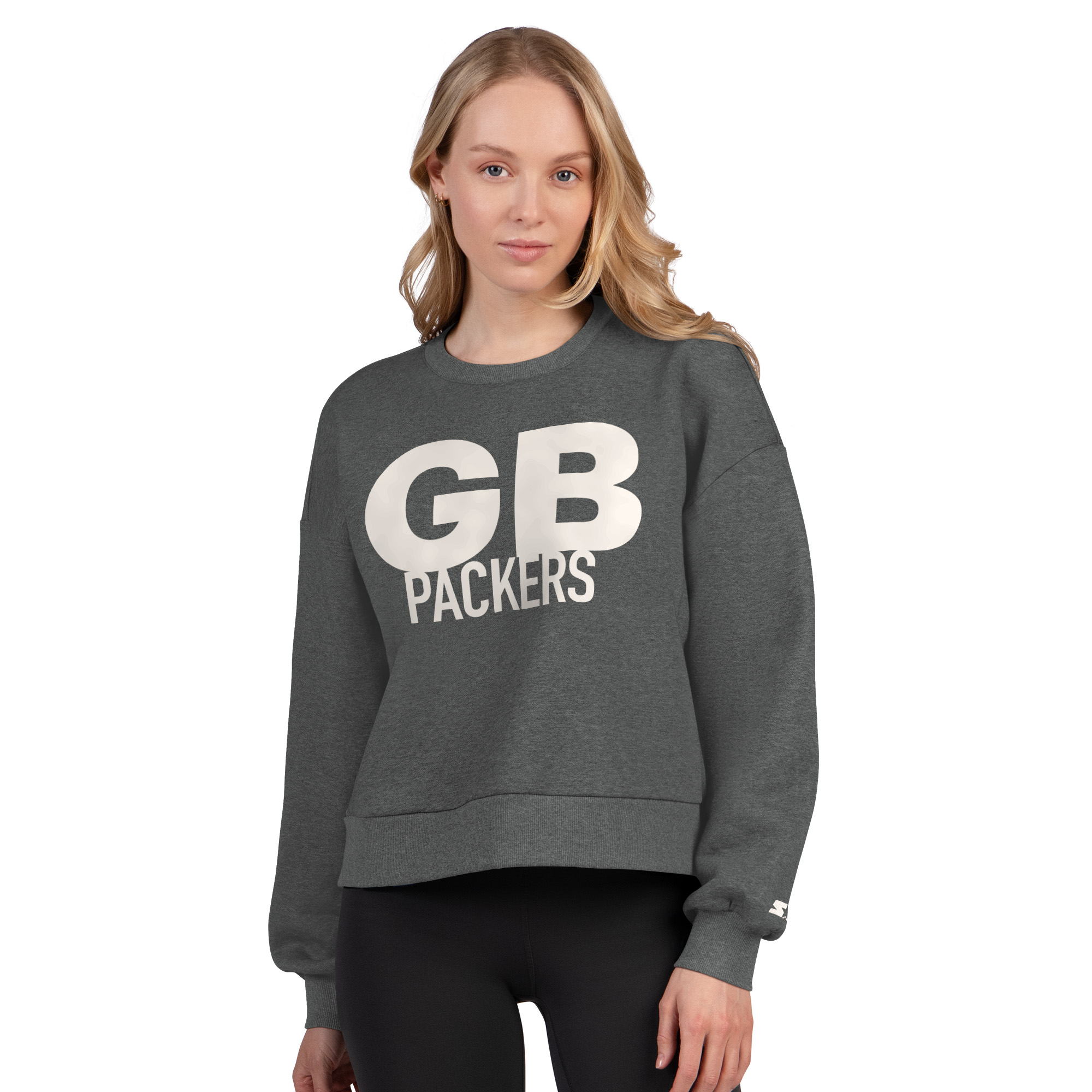 Women's Starter Heather Gray Green Bay Packers Show Up Cropped Fleece Pullover Sweatshirt
