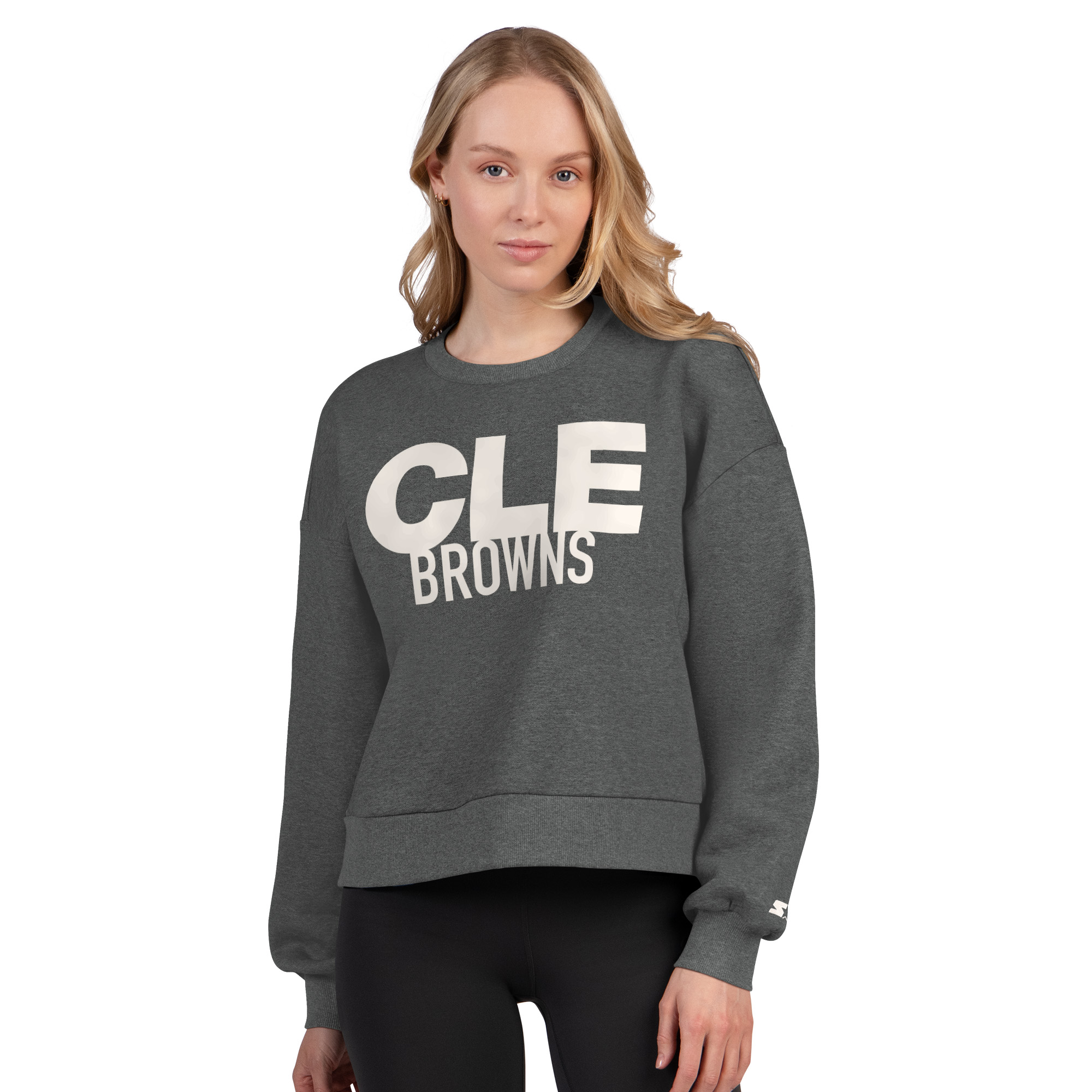 Women's Starter Heather Gray Cleveland Browns Show Up Cropped Fleece Pullover Sweatshirt