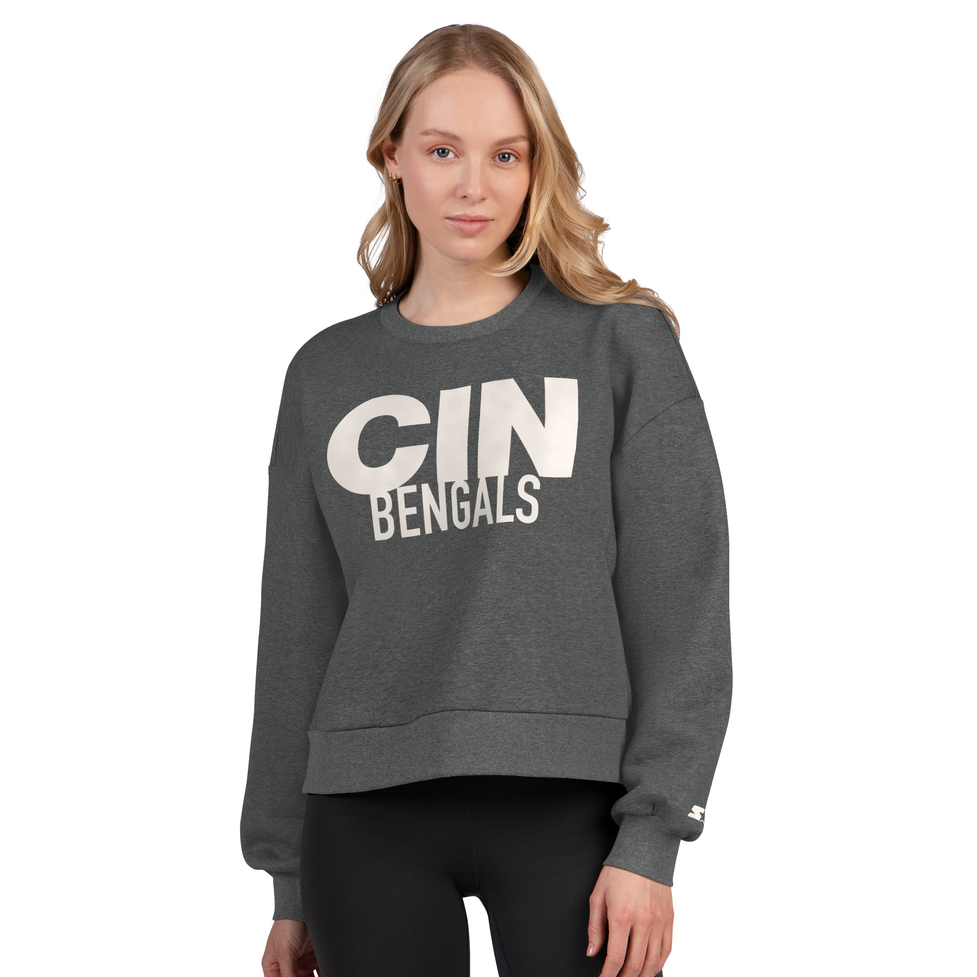 Women's Starter Heather Gray Cincinnati Bengals Show Up Cropped Fleece Pullover Sweatshirt