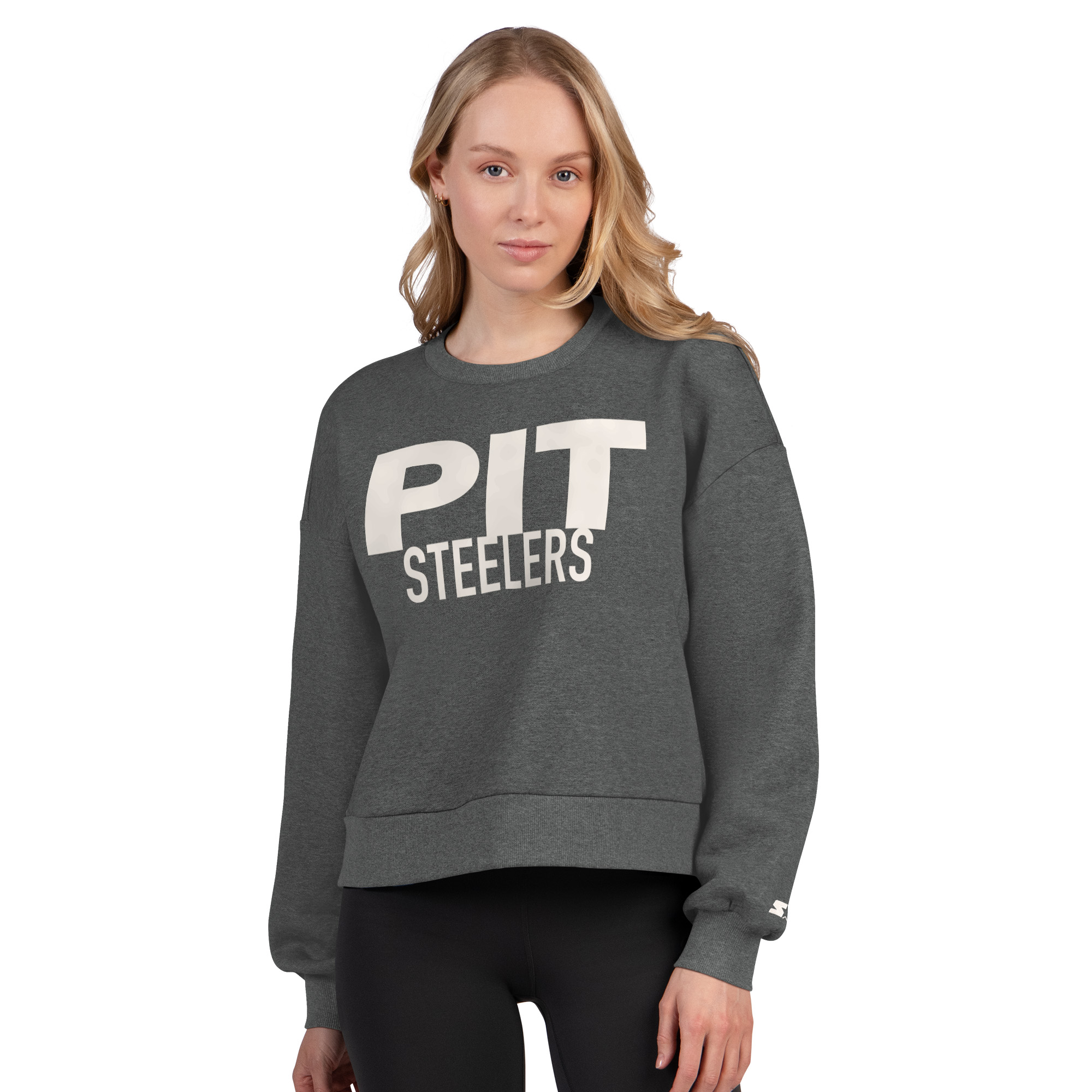 Women's Starter Heather Gray Pittsburgh Steelers Show Up Cropped Fleece Pullover Sweatshirt