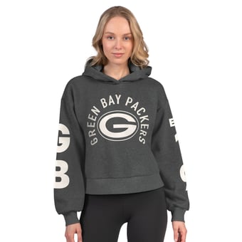 Women's Starter  Heather Charcoal Green Bay Packers Star Player Cropped Fleece Pullover Hoodie