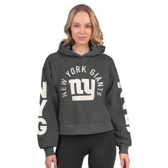 Women's Starter  Heather Charcoal New York Giants Star Player Cropped Fleece Pullover Hoodie