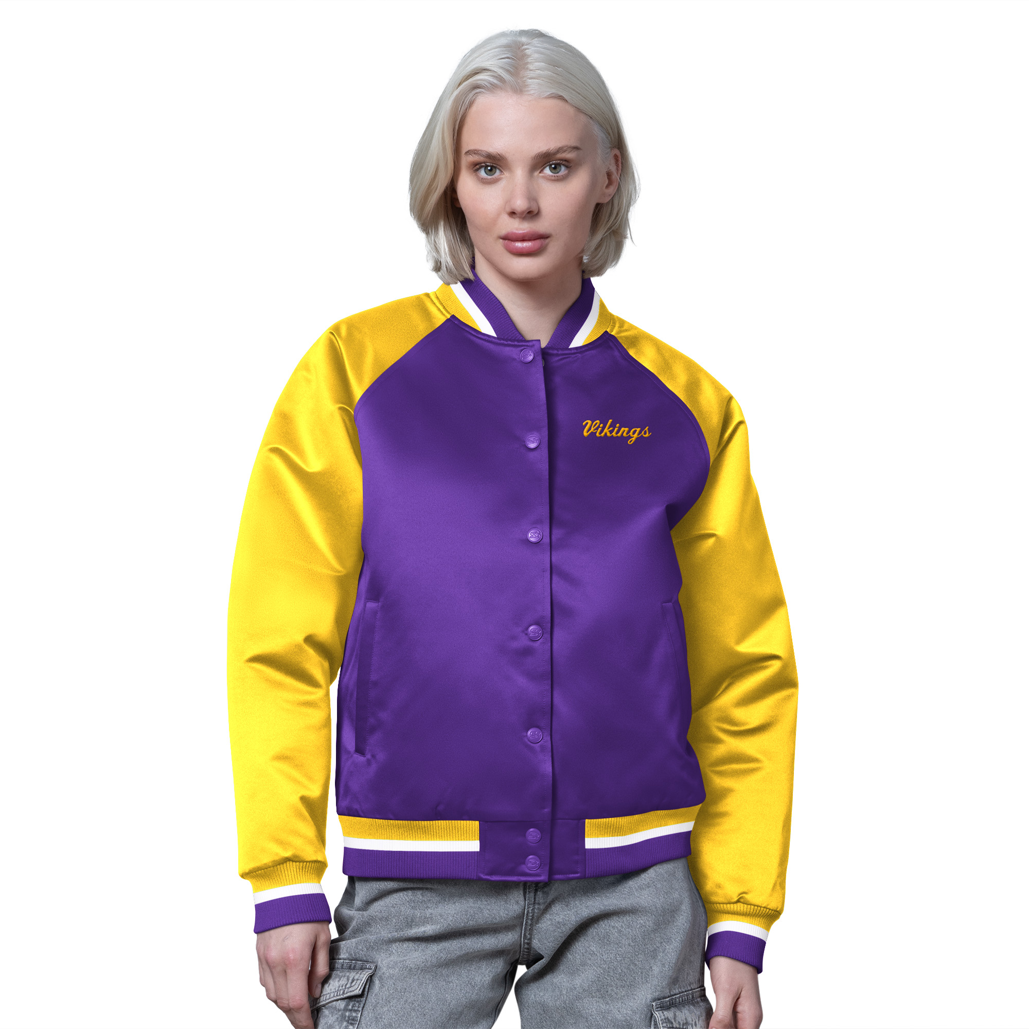 Women's Starter Purple/Gold Minnesota Vikings Satin Full-Snap Vintage Varsity Jacket