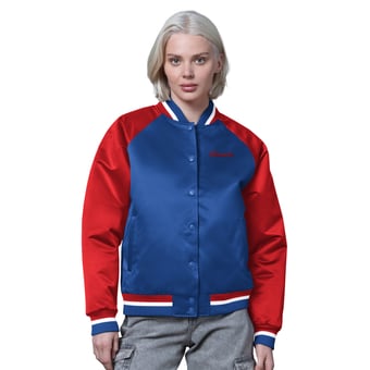Women's Starter Royal/Red New York Giants Satin Full-Snap Vintage Varsity Jacket