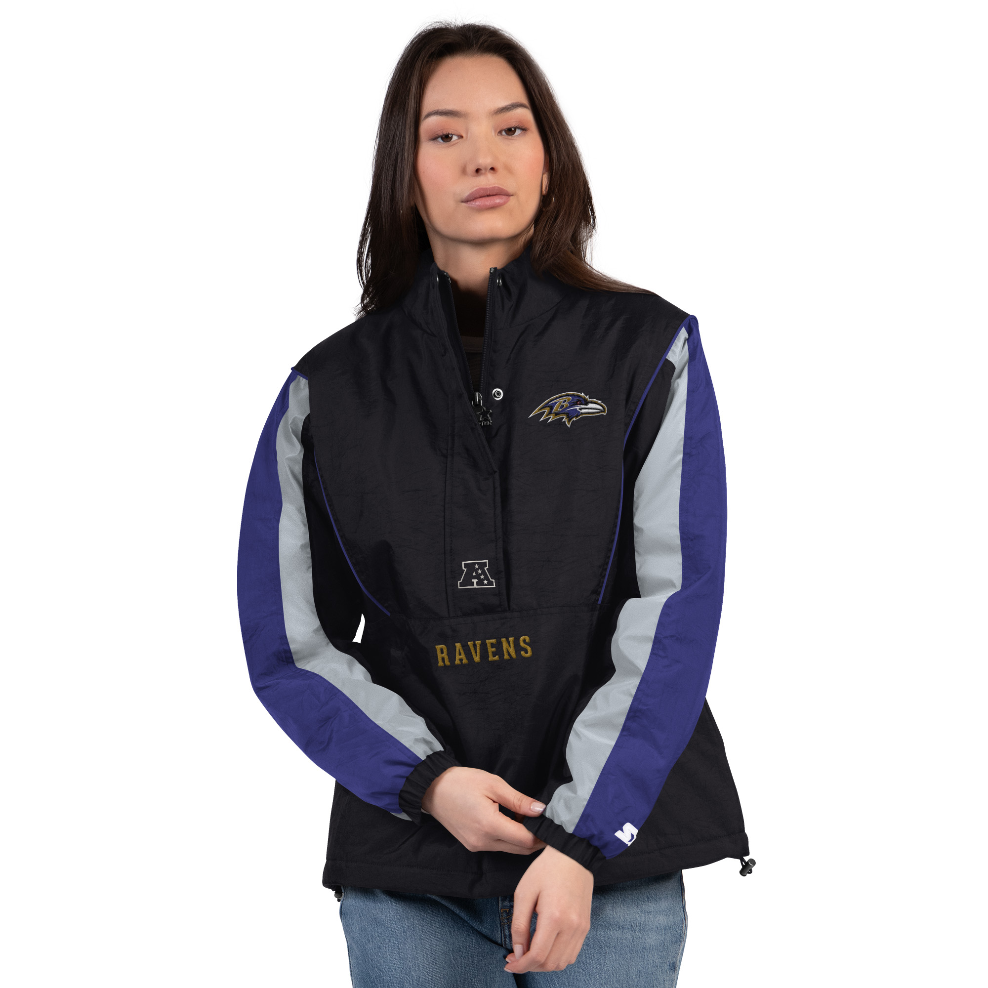 Women's Starter Black/Purple Baltimore Ravens Thursday Night Gridiron Half-Zip Jacket