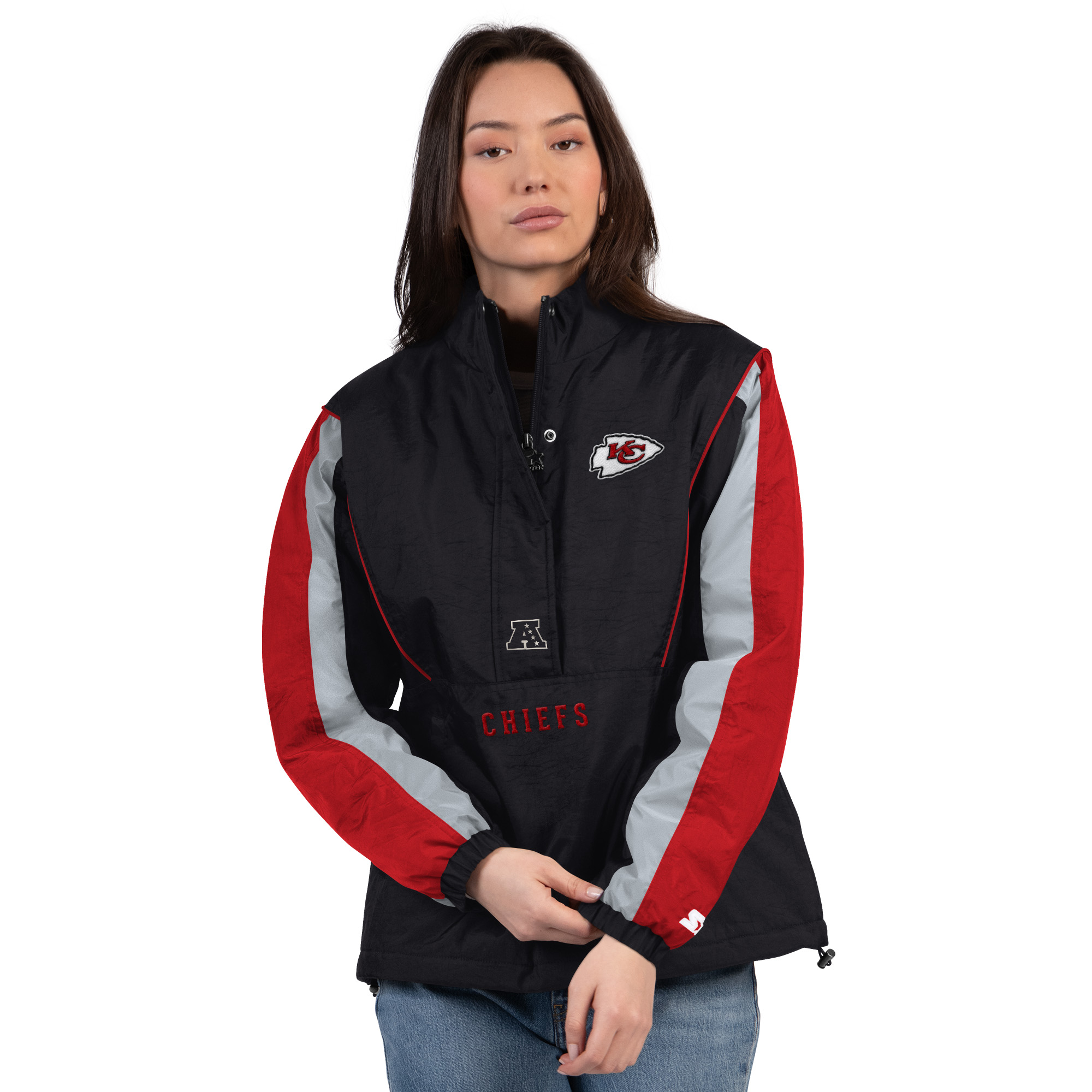 Women's Starter Black/Red Kansas City Chiefs Thursday Night Gridiron Half-Zip Jacket
