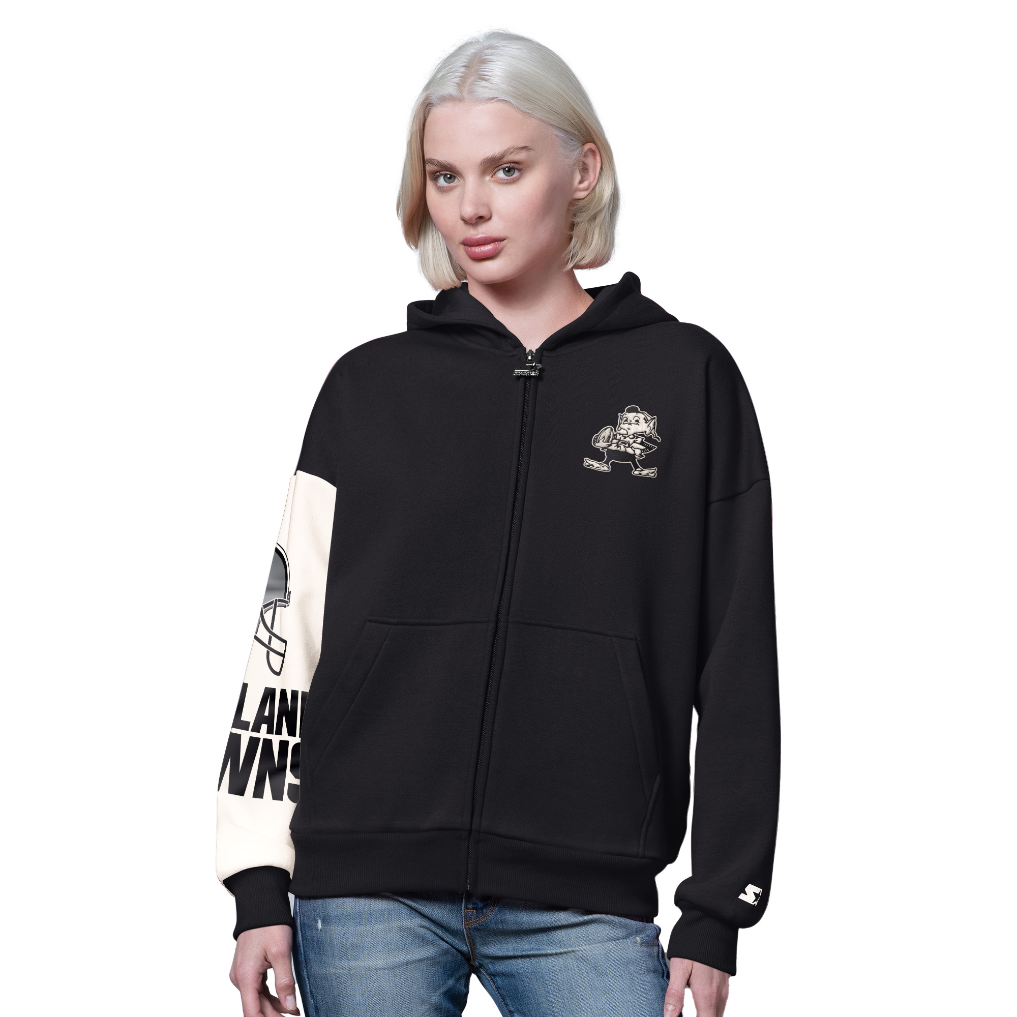 Women's Starter Black Cleveland Browns 4th Down Full-Zip Hoodie