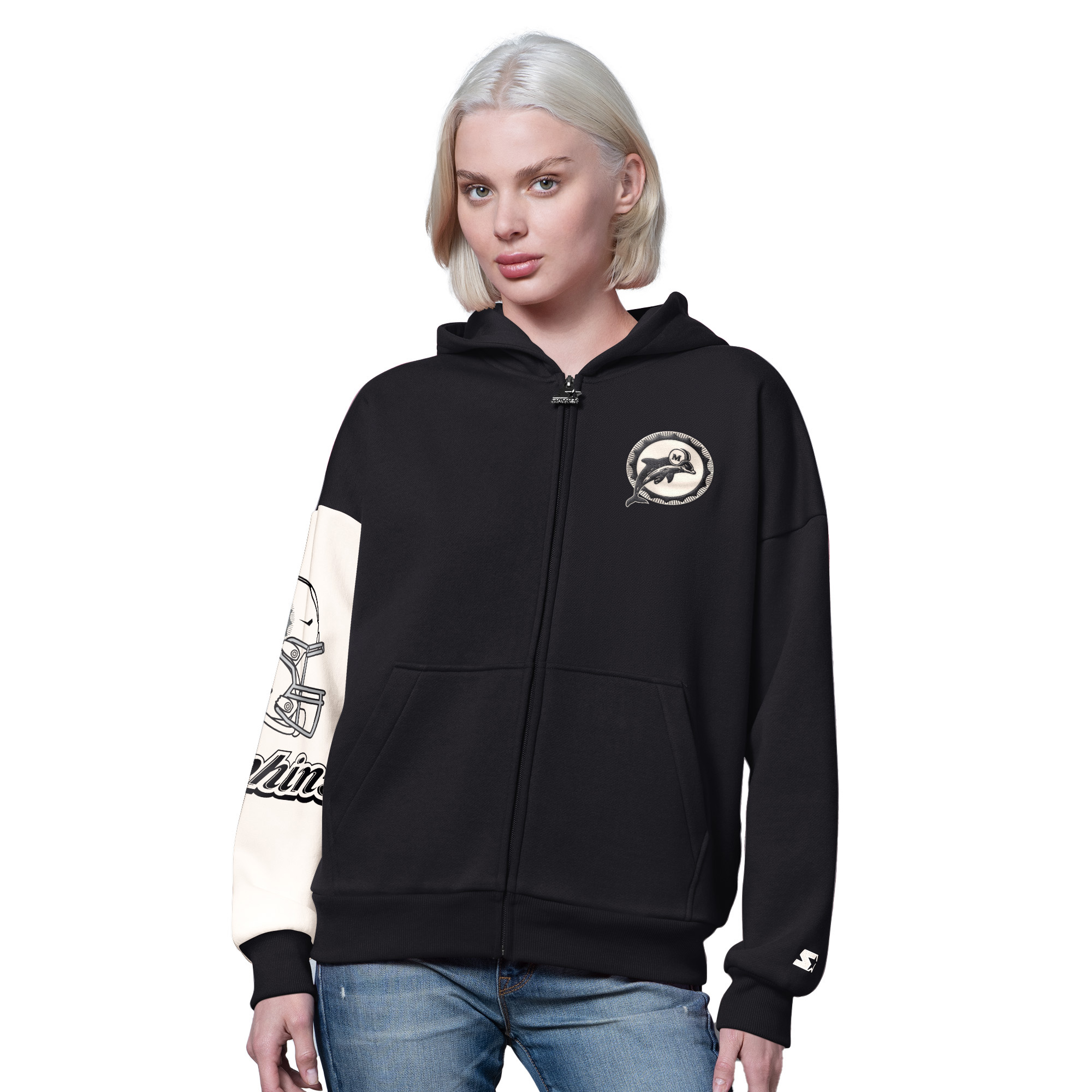 Women's Starter Black Miami Dolphins 4th Down Full-Zip Hoodie