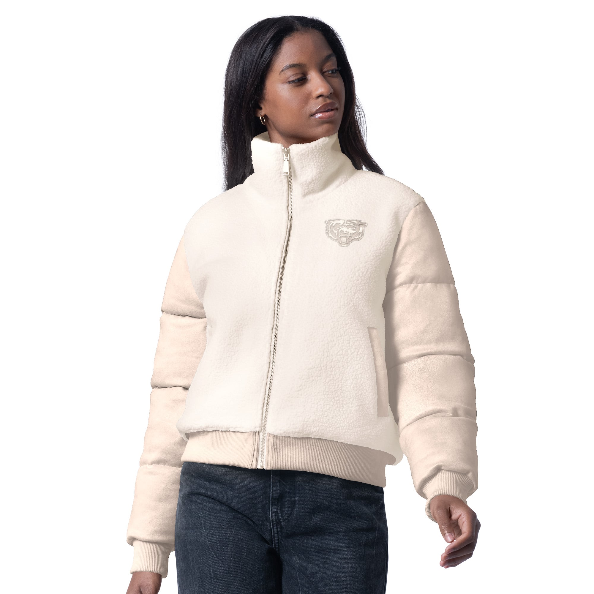 Women's G-III 4Her by Carl Banks Cream Chicago Bears Cheerleader Sherpa Full-Zip Jacket