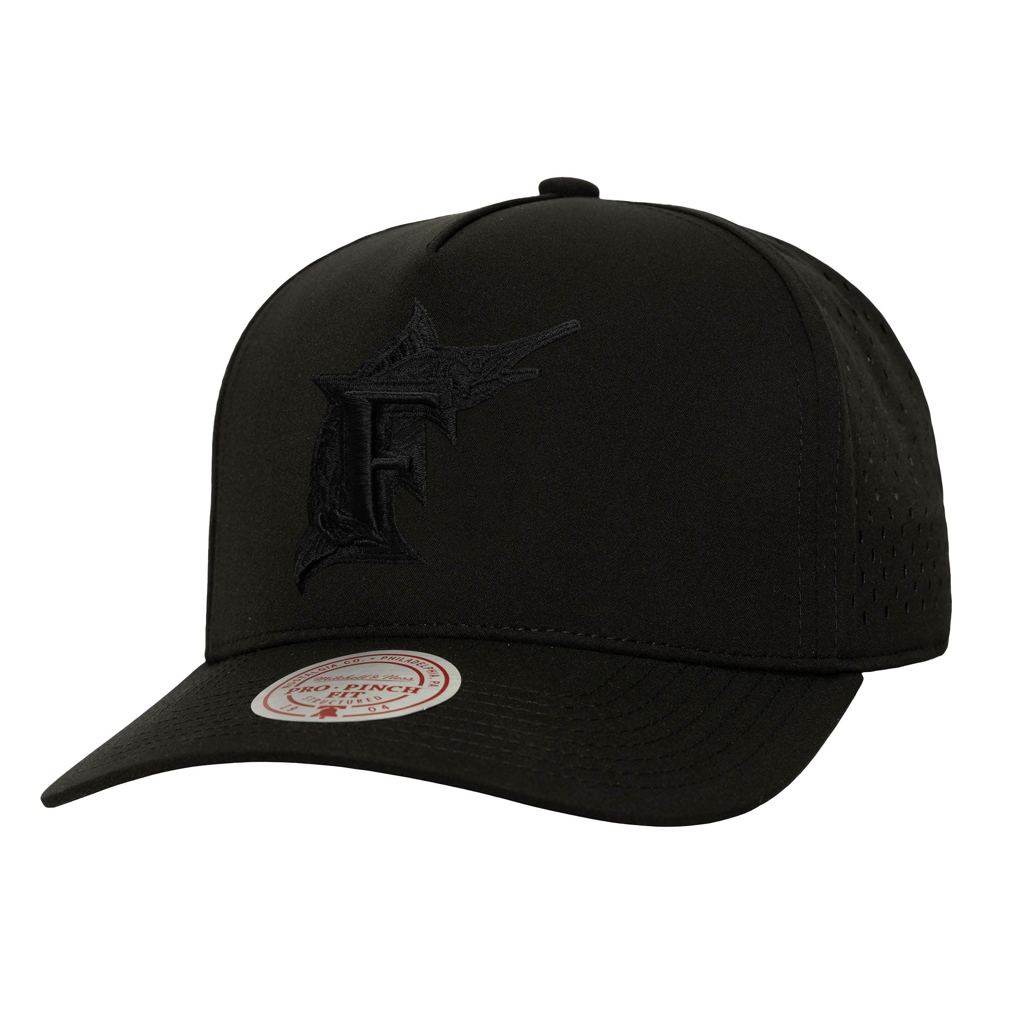 Men's Mitchell & Ness  Black Florida Marlins Cooperstown Collection Perfect Icon Pro Pinch Snapback Hat