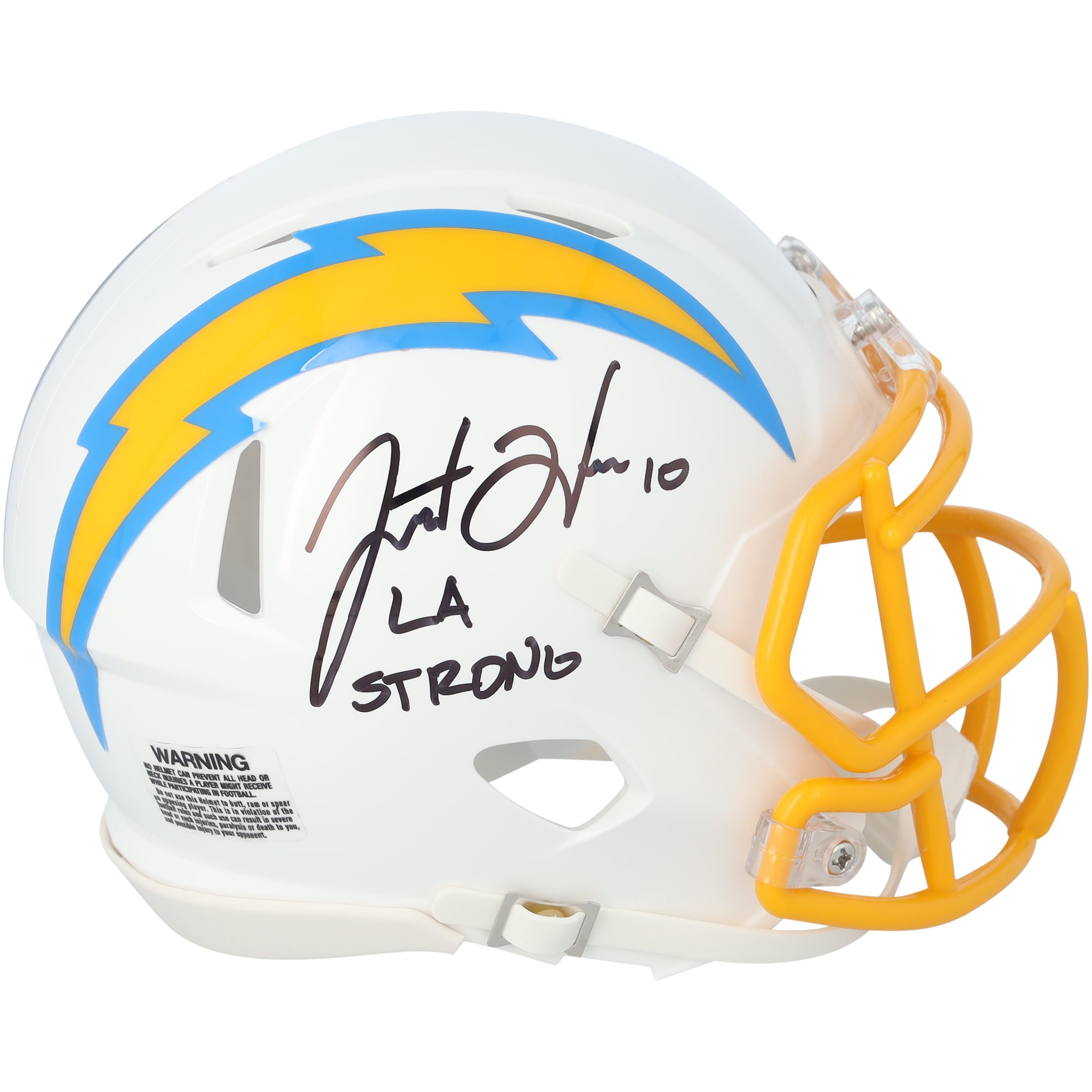 Justin Herbert Los Angeles Chargers Autographed Riddell Speed Mini Helmet with "LA Strong" Inscription