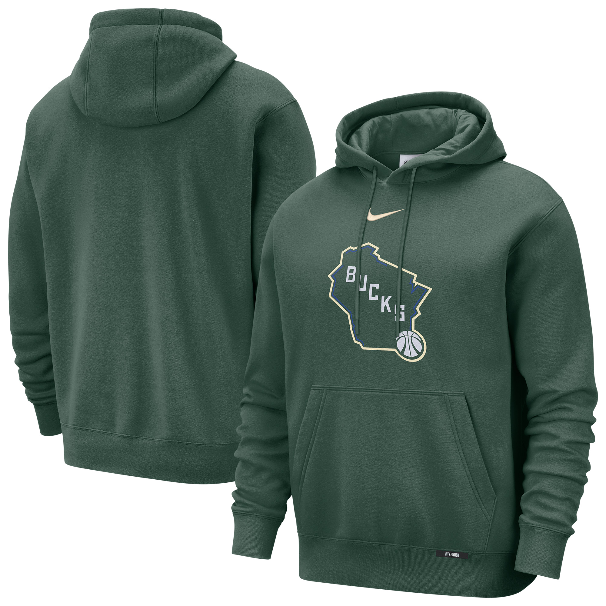 Men's Nike Hunter Green Milwaukee Bucks 2025/26 City Edition Essential Logo Remix Hoodie