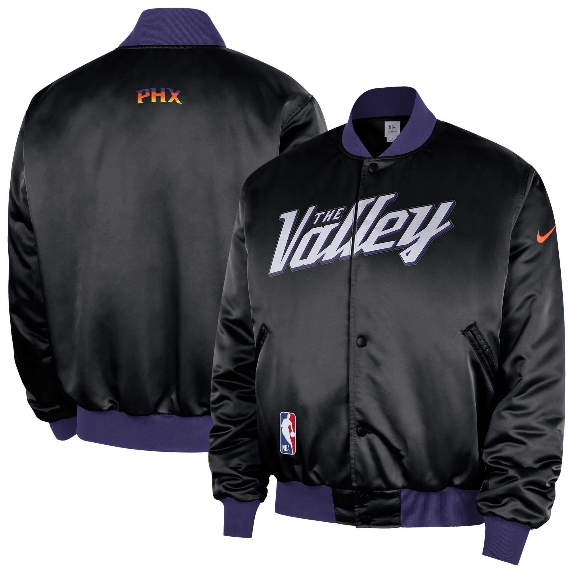 Men's Nike  Black Phoenix Suns 2025/26 City Edition Remix Courtside Full-Snap Bomber Jacket