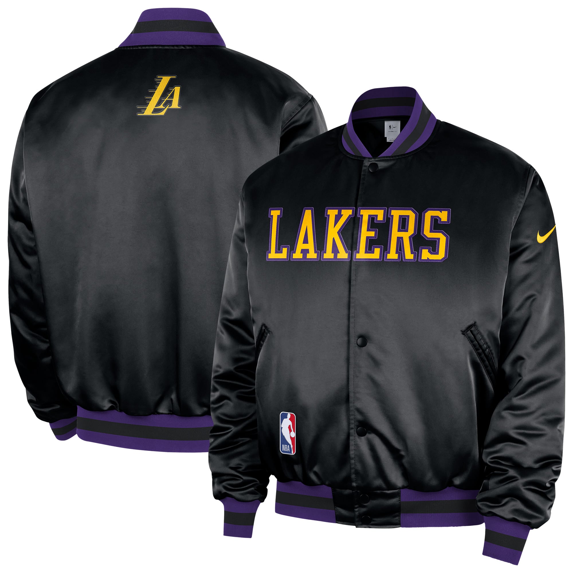 Men's Nike Black Los Angeles Lakers 2025/26 City Edition Remix Courtside Full-Snap Bomber Jacket