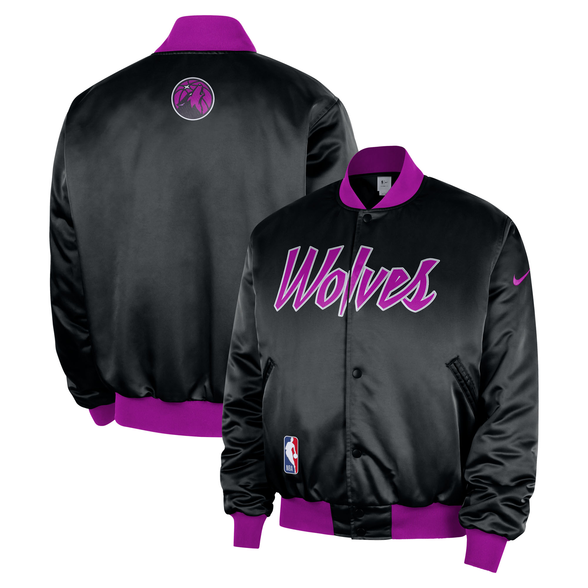 Men's Nike Black Minnesota Timberwolves 2025/26 City Edition Remix Courtside Full-Snap Bomber Jacket