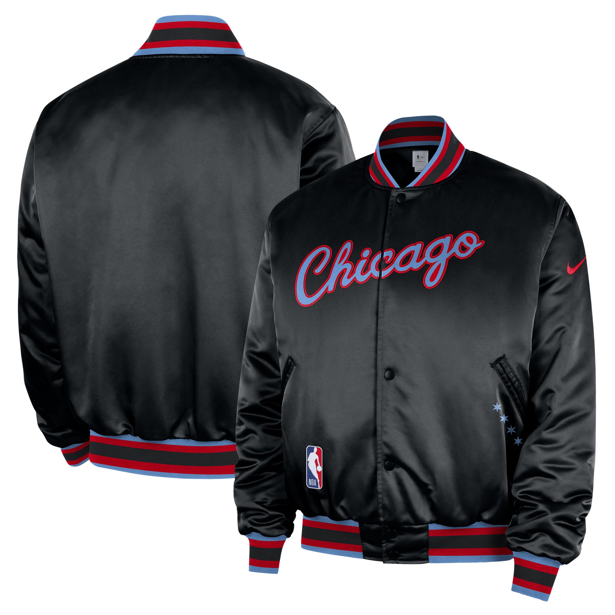 Men's Nike Black Chicago Bulls 2025/26 City Edition Remix Courtside Full-Snap Bomber Jacket