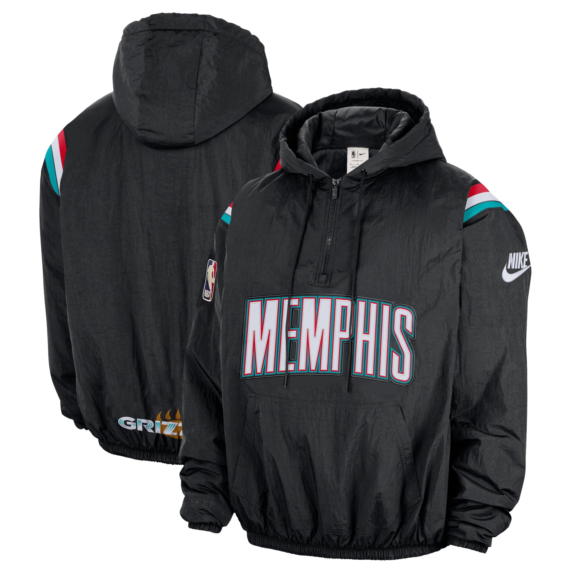 Men's Nike Black Memphis Grizzlies Hardwood Classics Therma-FIT Half-Zip Hooded Windbreaker