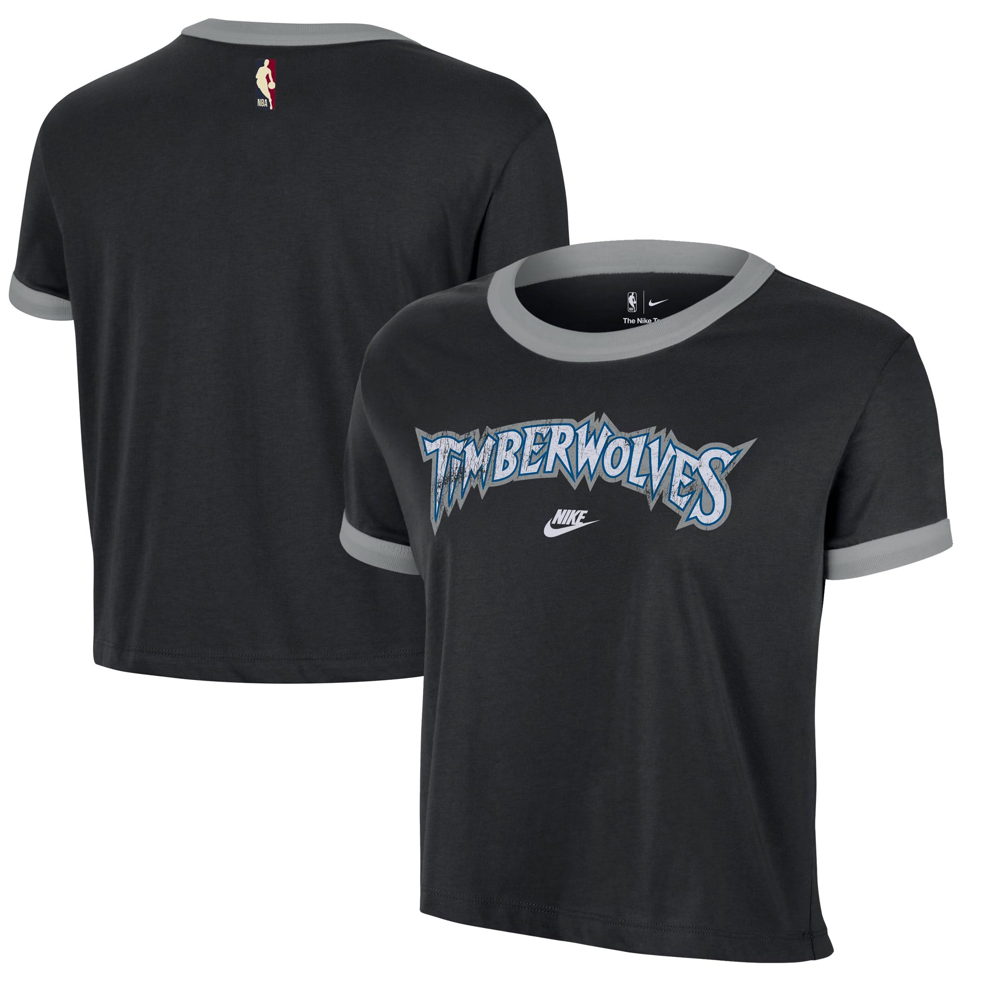 Women's Nike Black Minnesota Timberwolves Classic Edition Hardwood Classics Essential Vintage Ringer T-Shirt