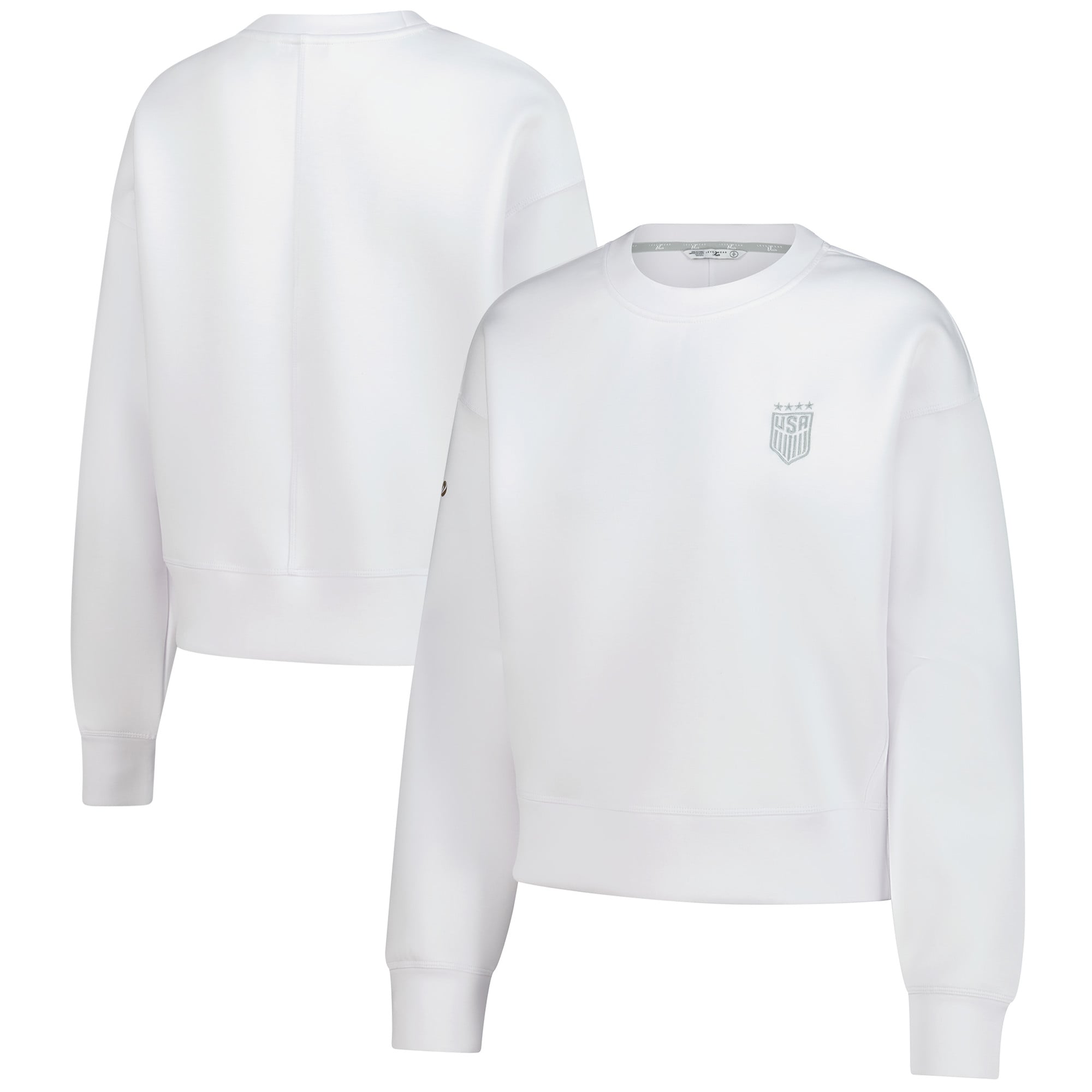 Women's Levelwear White USWNT Luxe Sponge Tri-Blend Pullover Sweatshirt