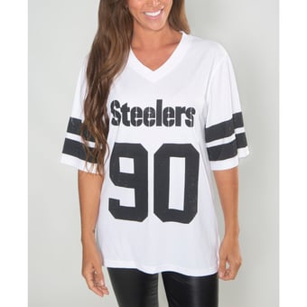 Women's FABGATING by Cuce T.J. Watt White Pittsburgh Steelers Crystal V-Neck Tunic