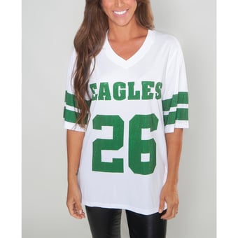 Women's FABGATING by Cuce Saquon Barkley White Philadelphia Eagles Crystal V-Neck Tunic