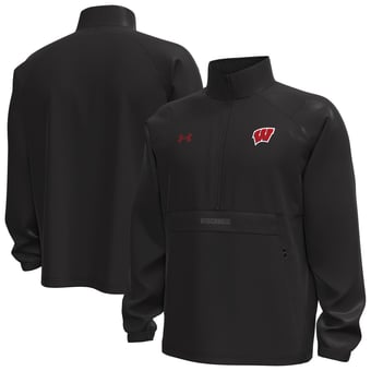 Men's Under Armour  Black Wisconsin Badgers Unstoppable Woven Anorak Storm Tech Half-Zip Jacket