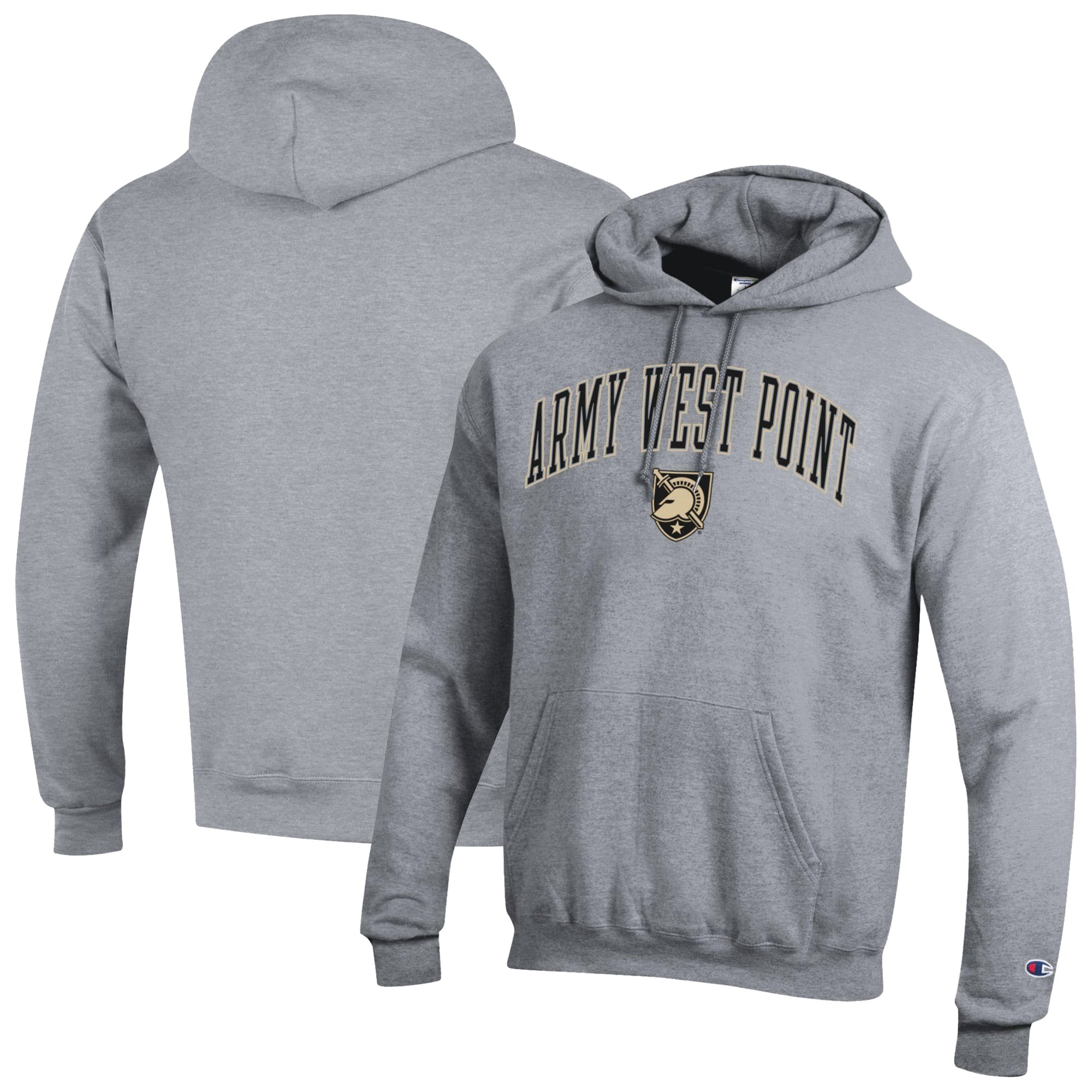 Men's Champion  Heather Gray Army Black Knights Basic Arch Fleece Pullover Hoodie