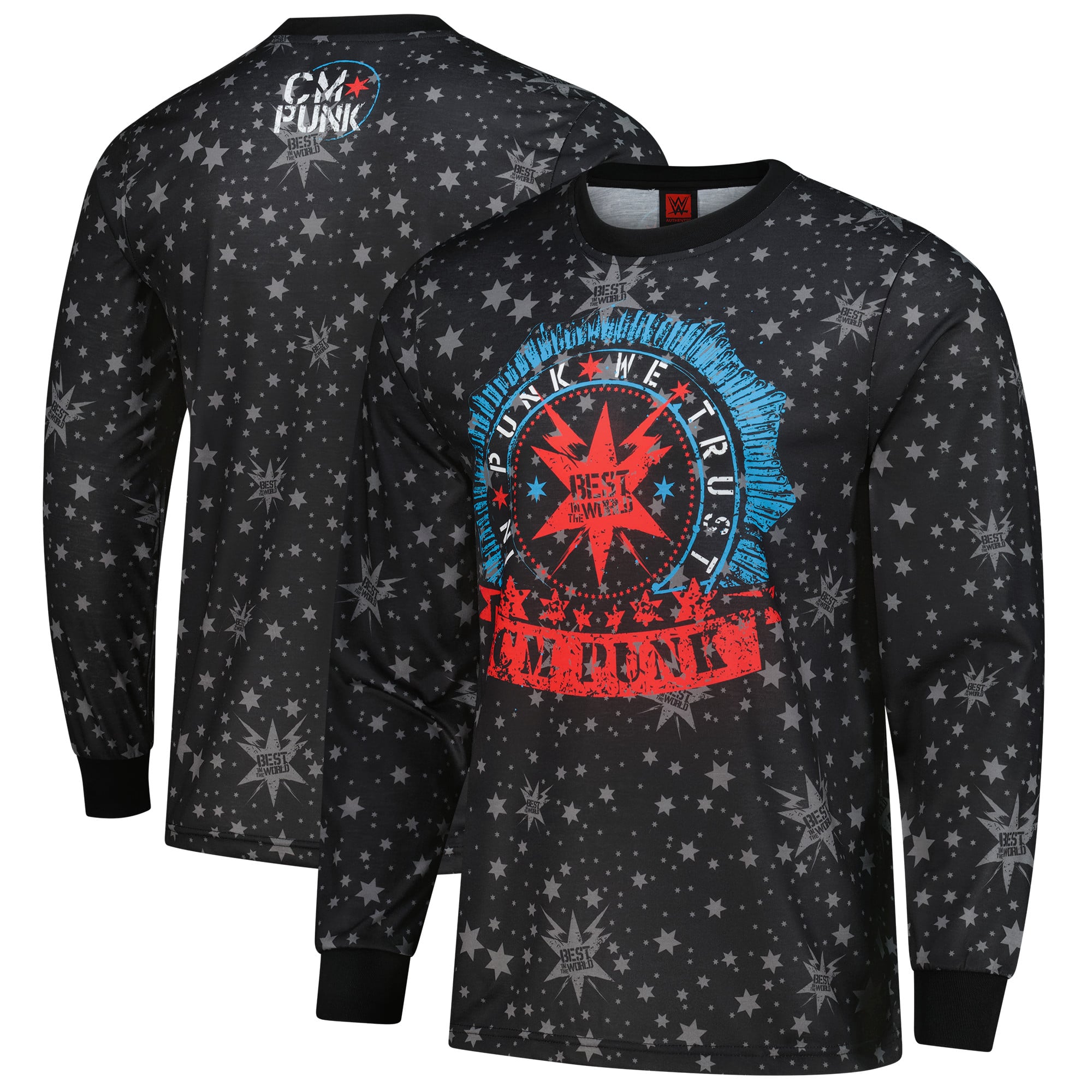 Men's WWE Authentic Black CM Punk In Punk We Trust Stain Long Sleeve T-Shirt