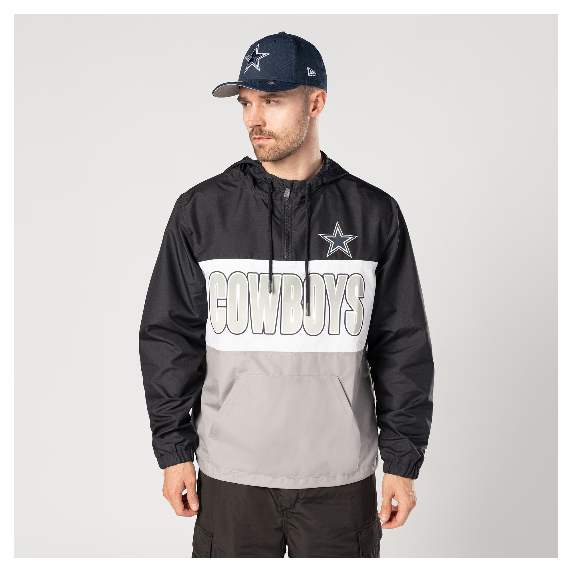 Men's New Era Navy Dallas Cowboys Ripstop Quarter-Zip Hooded Windbreaker
