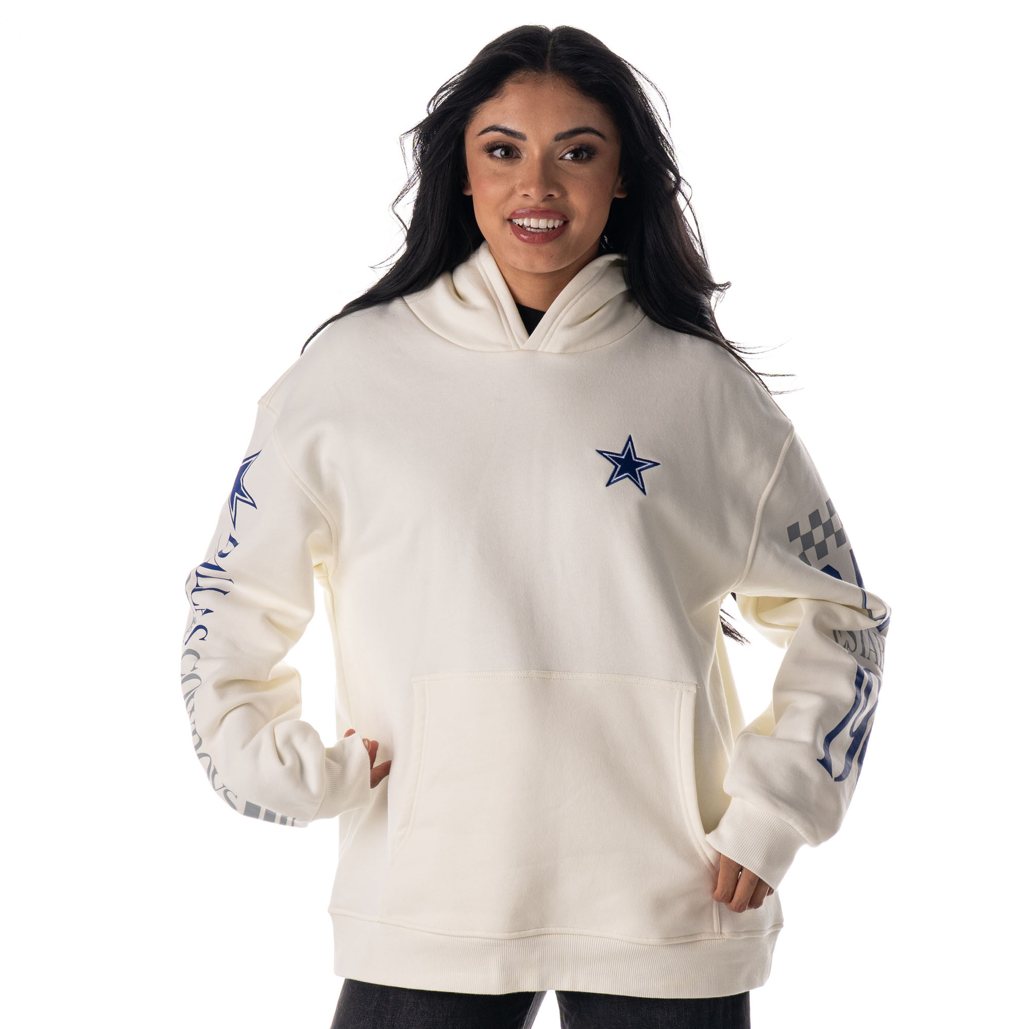 Unisex The Wild Collective White Dallas Cowboys Stacked Graphic Sleeve Fleece Hoodie